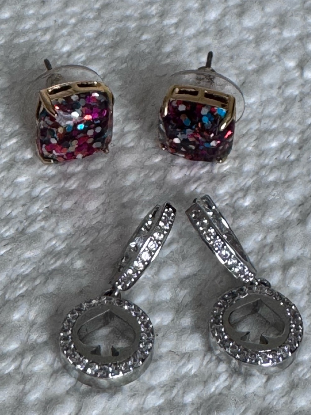 Kate Spade Multicolor Glitter Stud Earrings & Silver Crystal Drop Earrings Set
